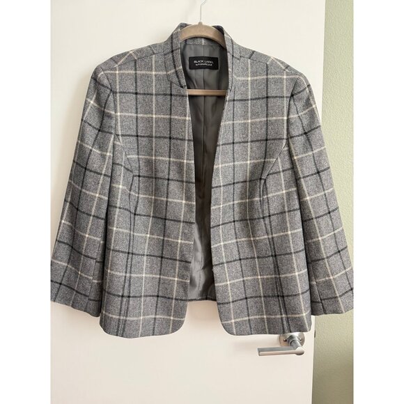 Evan Picone Black Label Boxy Plaid Blazer Black Grey - Picture 1 of 5